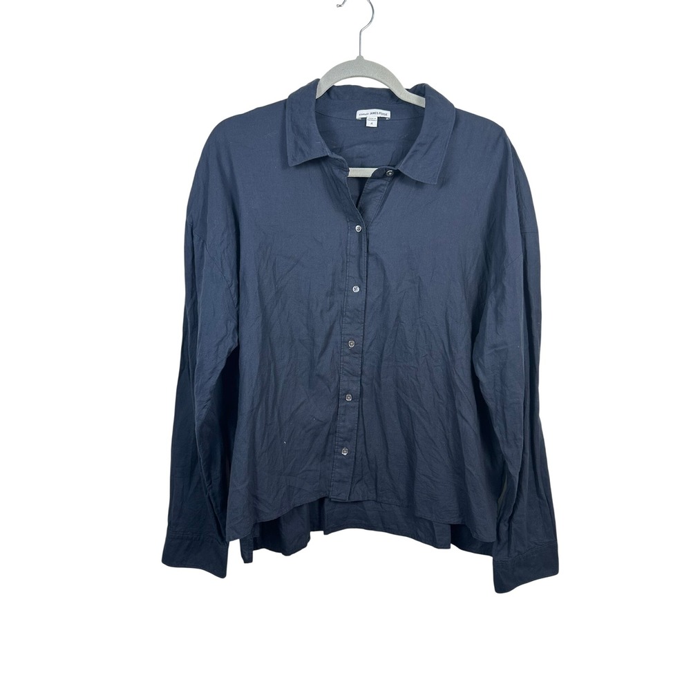 James Perse Button Down Women 4 Navy Blue Excellent Cotton WSTS3197 Relaxed